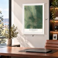 St. Benedict, Kansas map, 18 x 24 inch print in a white frame in a home office