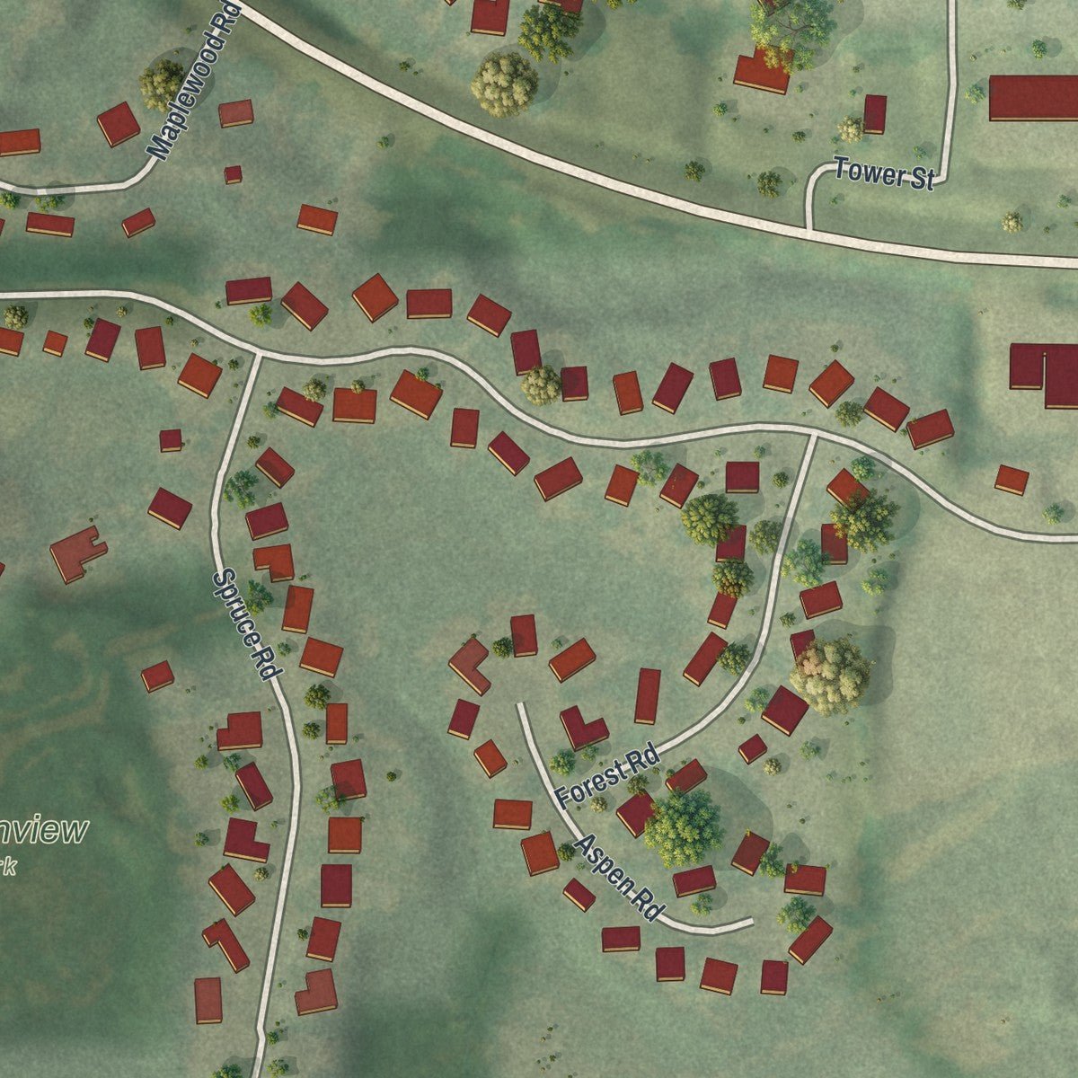 Second close-up of the map of St. Bonifacius, Minnesota print showing more streets and buildings
