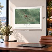 St. Clair, Minnesota map, 18 x 24 inch print in a white frame in a home office