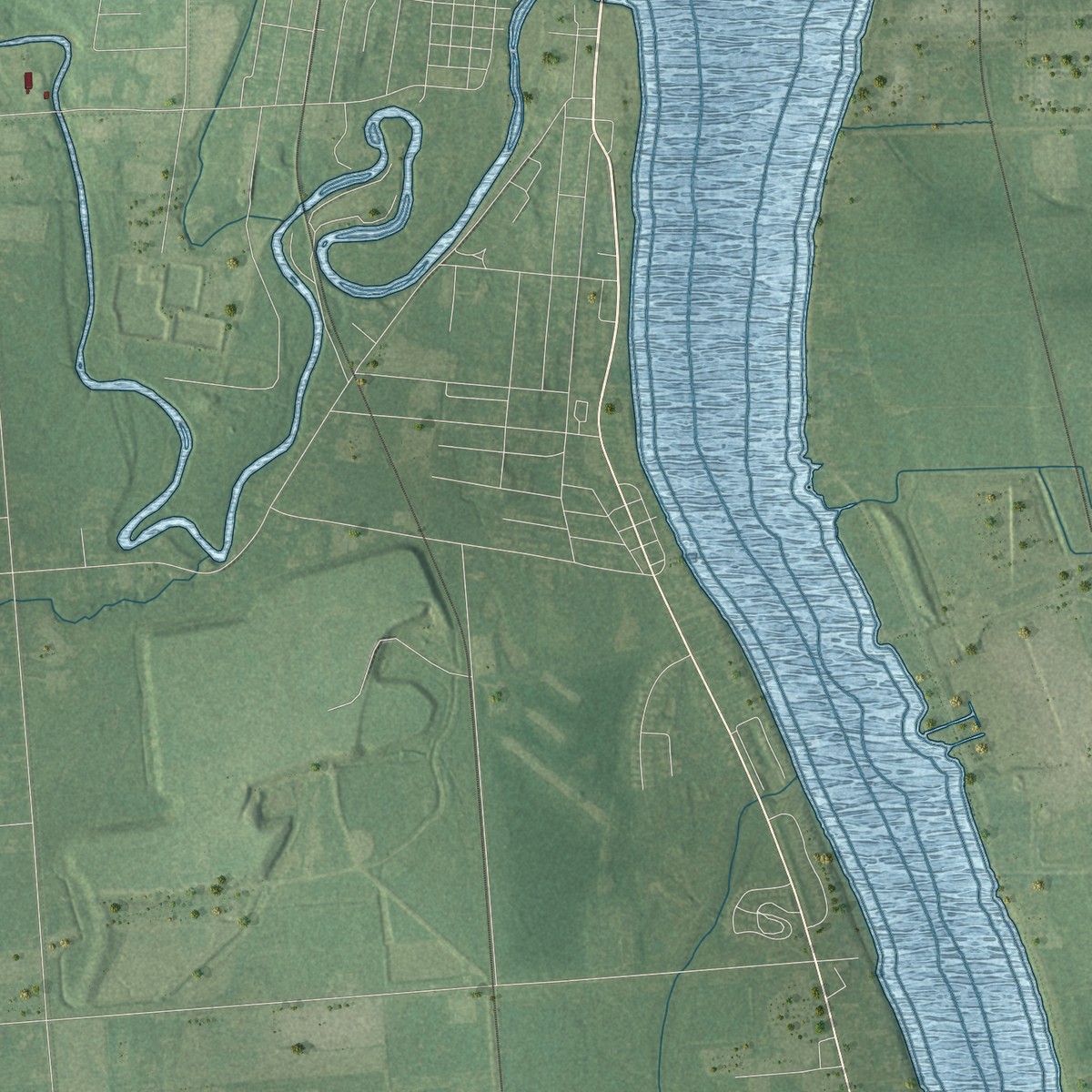 Second close-up of the map of St. Clair, St. Clair County, Michigan print showing more streets and buildings