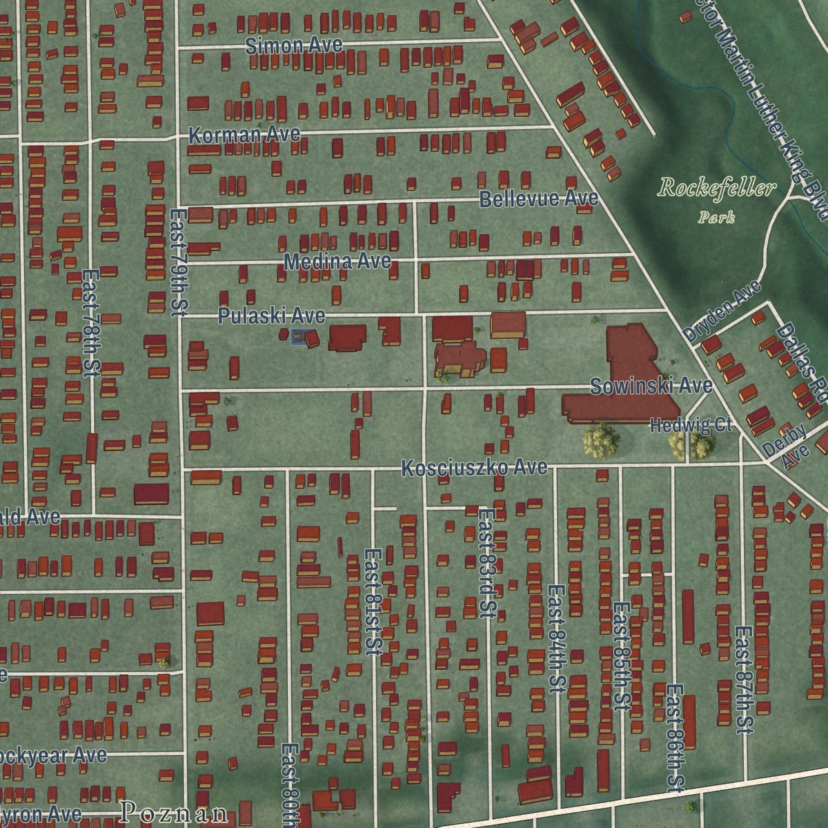Second close-up of the map of St.Clair-Superior, Ohio print showing more streets and buildings