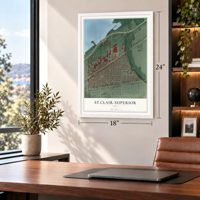 St.Clair-Superior, Ohio map, 18 x 24 inch print in a white frame in a home office