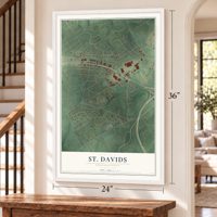 St. Davids, Pennsylvania map, 24 x 36 inch print in a white frame by a staircase