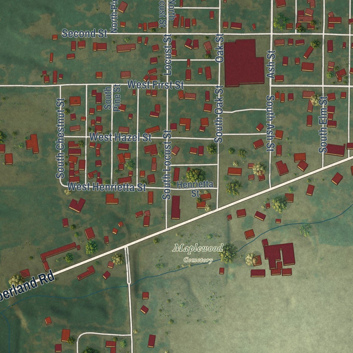 Second close-up of the map of St. Elmo, Illinois print showing more streets and buildings