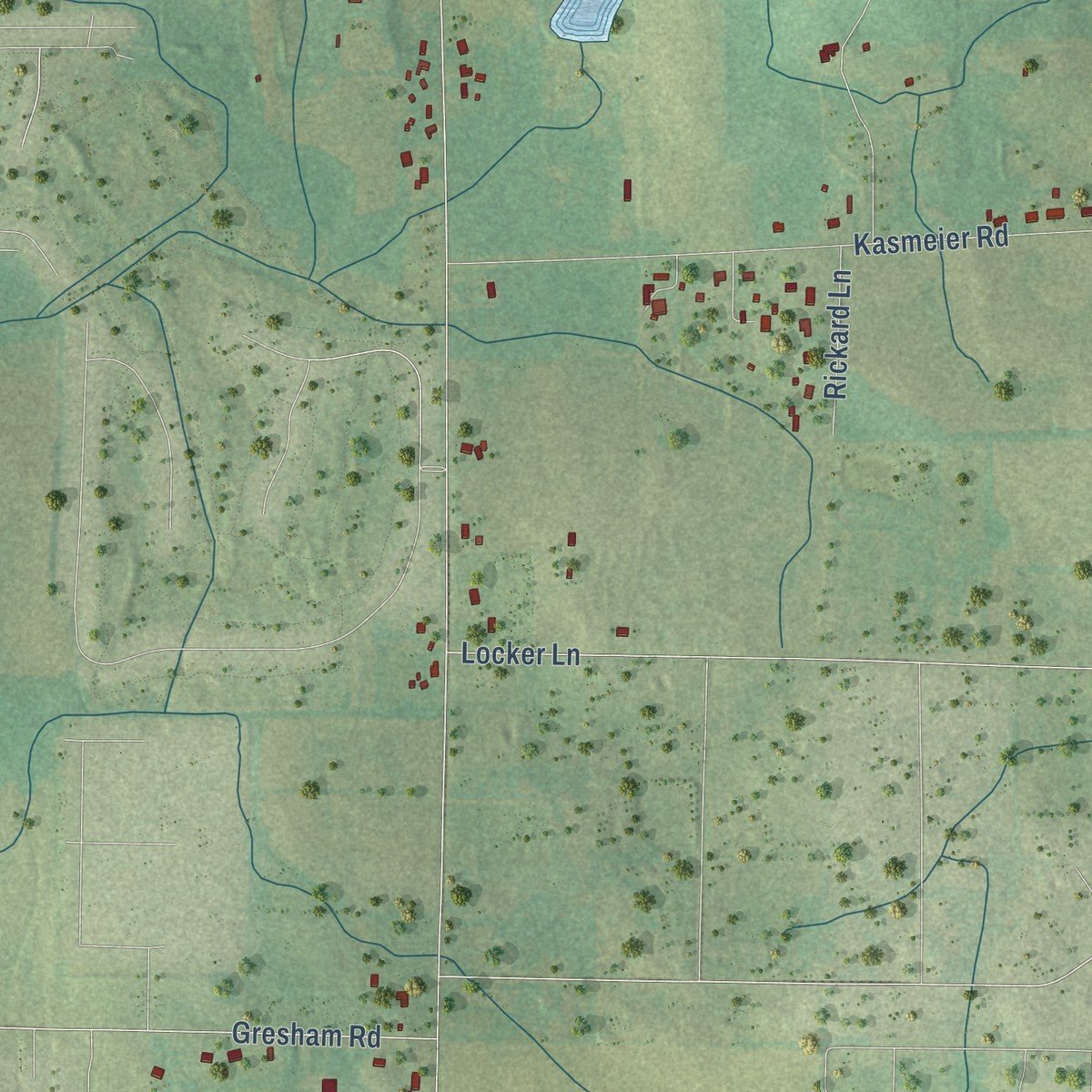 Second close-up of the map of St. Florian, Alabama print showing more streets and buildings