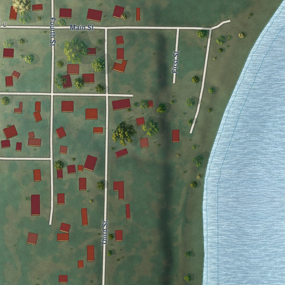 Second close-up of the map of St. Francisville, Illinois print showing more streets and buildings
