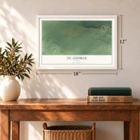 St. George, Alaska map, 12 x 18 inch print in a white frame in an entryway