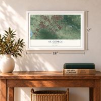 St. George, Louisiana map, 12 x 18 inch print in a white frame in an entryway