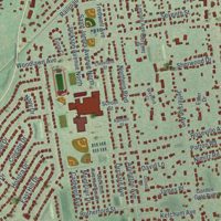 Second close-up of the map of St. James, New York print showing more streets and buildings