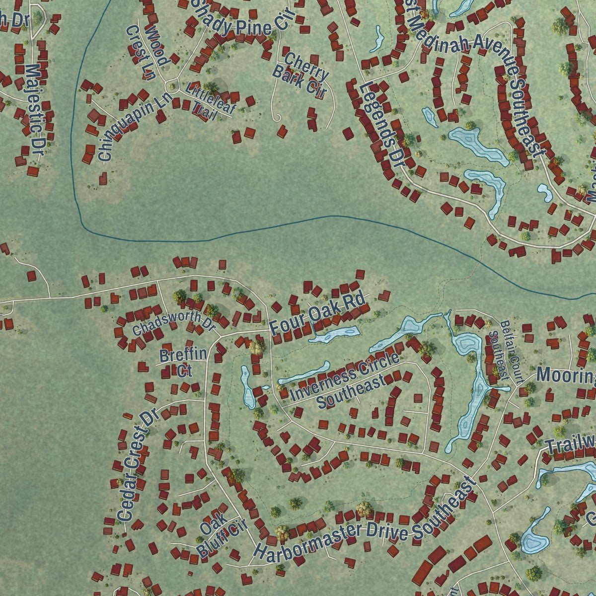 Second close-up of the map of St. James, North Carolina print showing more streets and buildings