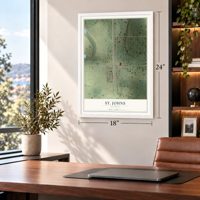 St. Johns, Illinois map, 18 x 24 inch print in a white frame in a home office