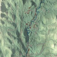 Close-up of the map of St. Johnsbury, Vermont print showing terrain and local geography