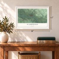St. Johnsville, New York map, 12 x 18 inch print in a white frame in an entryway