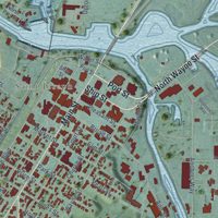 Second close-up of the map of St. Joseph, Michigan print showing more streets and buildings