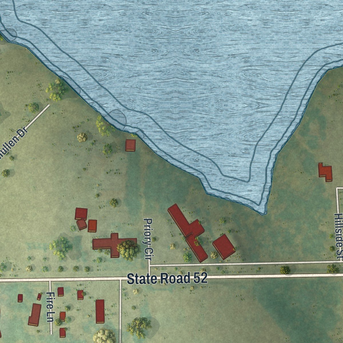 Second close-up of the map of St. Leo, Florida print showing more streets and buildings