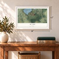 St. Leo, Florida map, 12 x 18 inch print in a white frame in an entryway