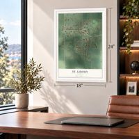 St. Libory, Illinois map, 18 x 24 inch print in a white frame in a home office