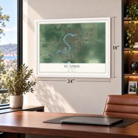 St. Louis, Michigan map, 18 x 24 inch print in a white frame in a home office