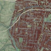 Second close-up of the map of St. Louis, Missouri print showing more streets and buildings