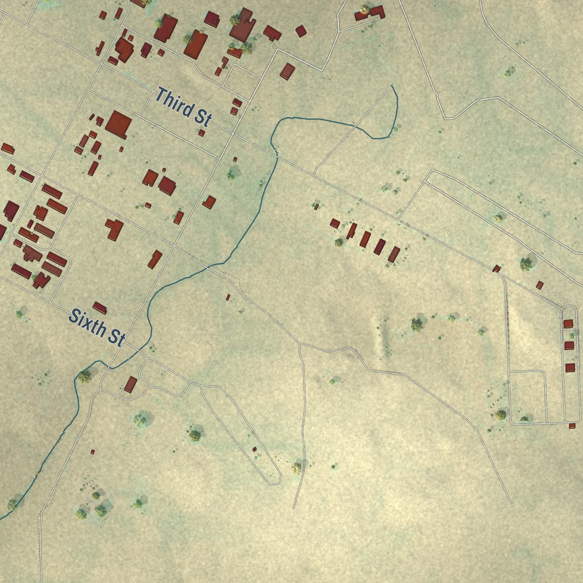 Second close-up of the map of St. Marie, Montana print showing more streets and buildings