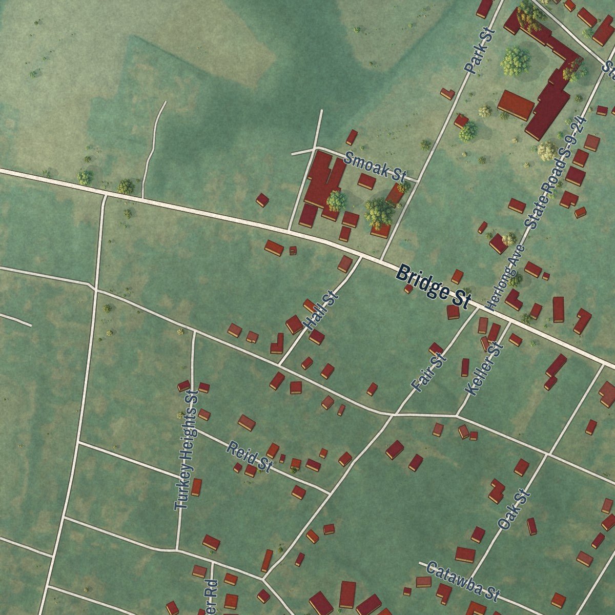 Second close-up of the map of St. Matthews, South Carolina print showing more streets and buildings
