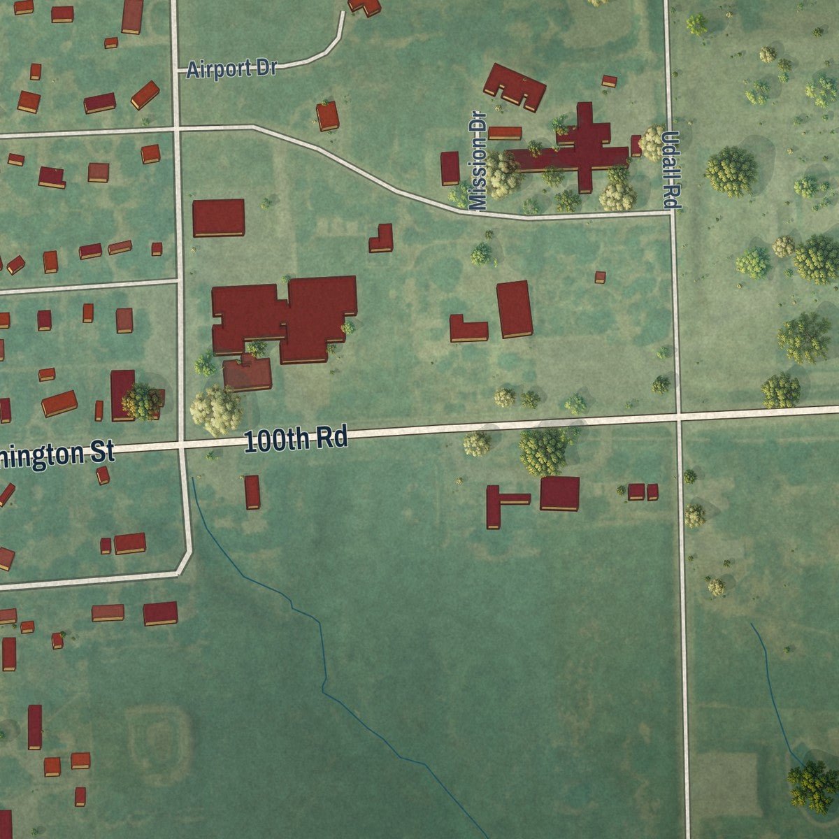 Second close-up of the map of St. Paul, Kansas print showing more streets and buildings
