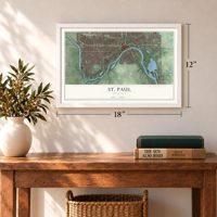 St. Paul, Minnesota map, 12 x 18 inch print in a white frame in an entryway