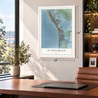 St. Pete Beach, Florida map, 18 x 24 inch print in a white frame in a home office
