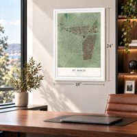 St. Roch, Louisiana map, 18 x 24 inch print in a white frame in a home office