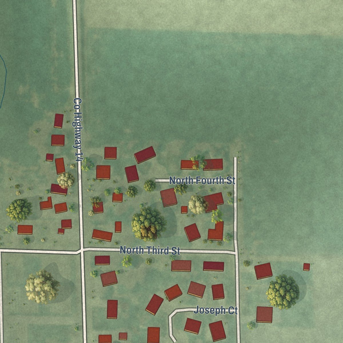 Second close-up of the map of St. Rose, Illinois print showing more streets and buildings