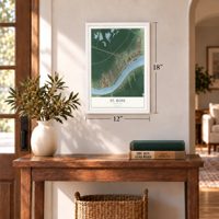 St. Rose, Louisiana map, 12 x 18 inch print in a white frame in an entryway