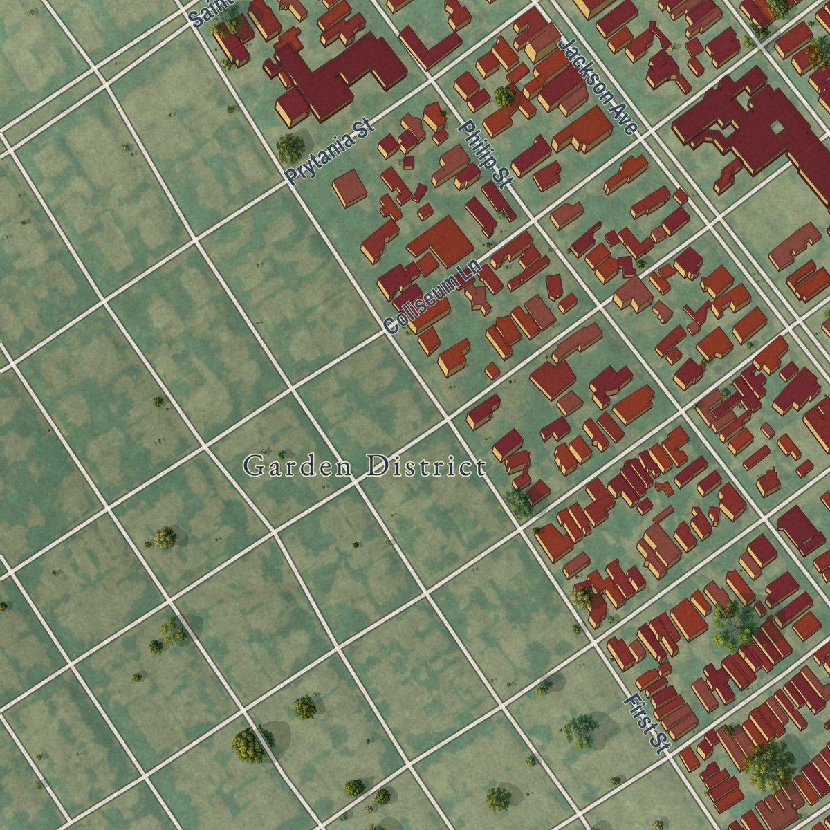 Second close-up of the map of St. Thomas Area - Lower Garden District, Louisiana print showing more streets and buildings