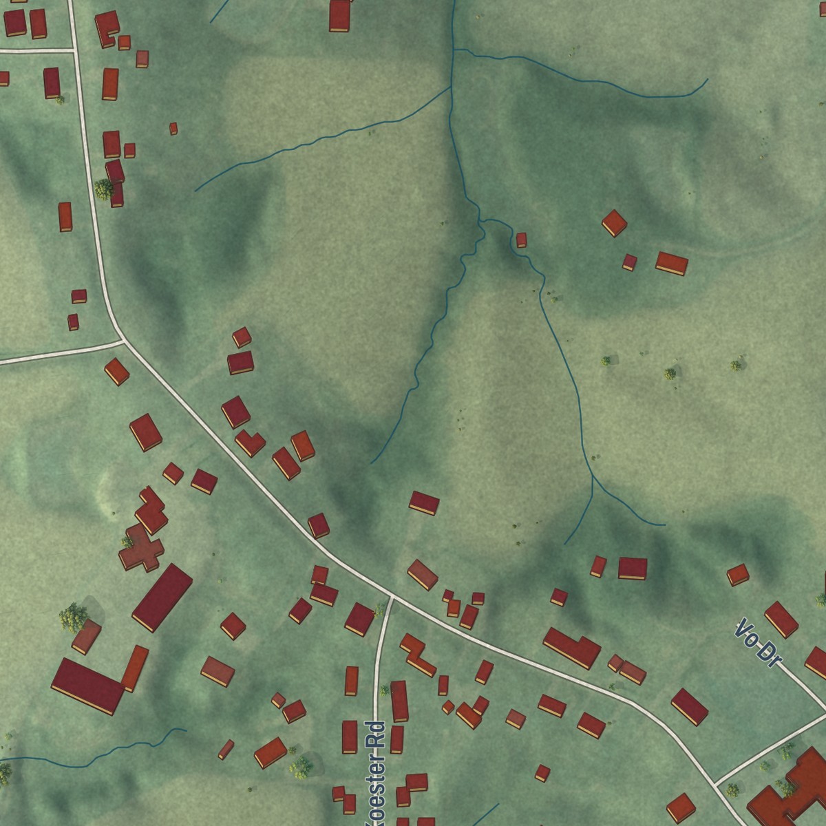 Second close-up of the map of St. Wendel, Indiana print showing more streets and buildings