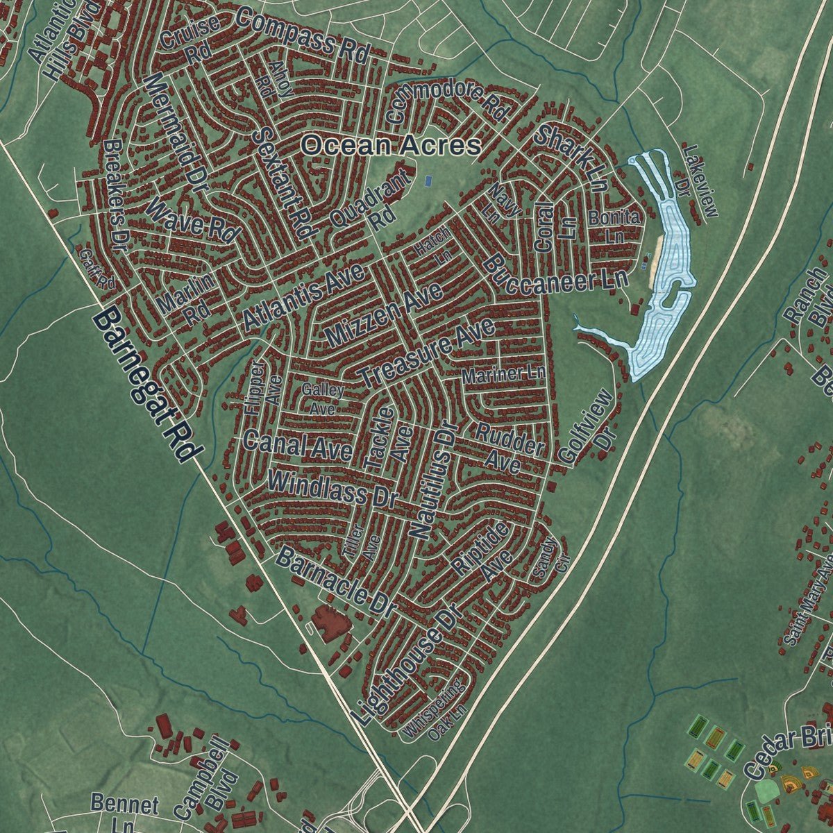 Second close-up of the map of Stafford, New Jersey print showing more streets and buildings