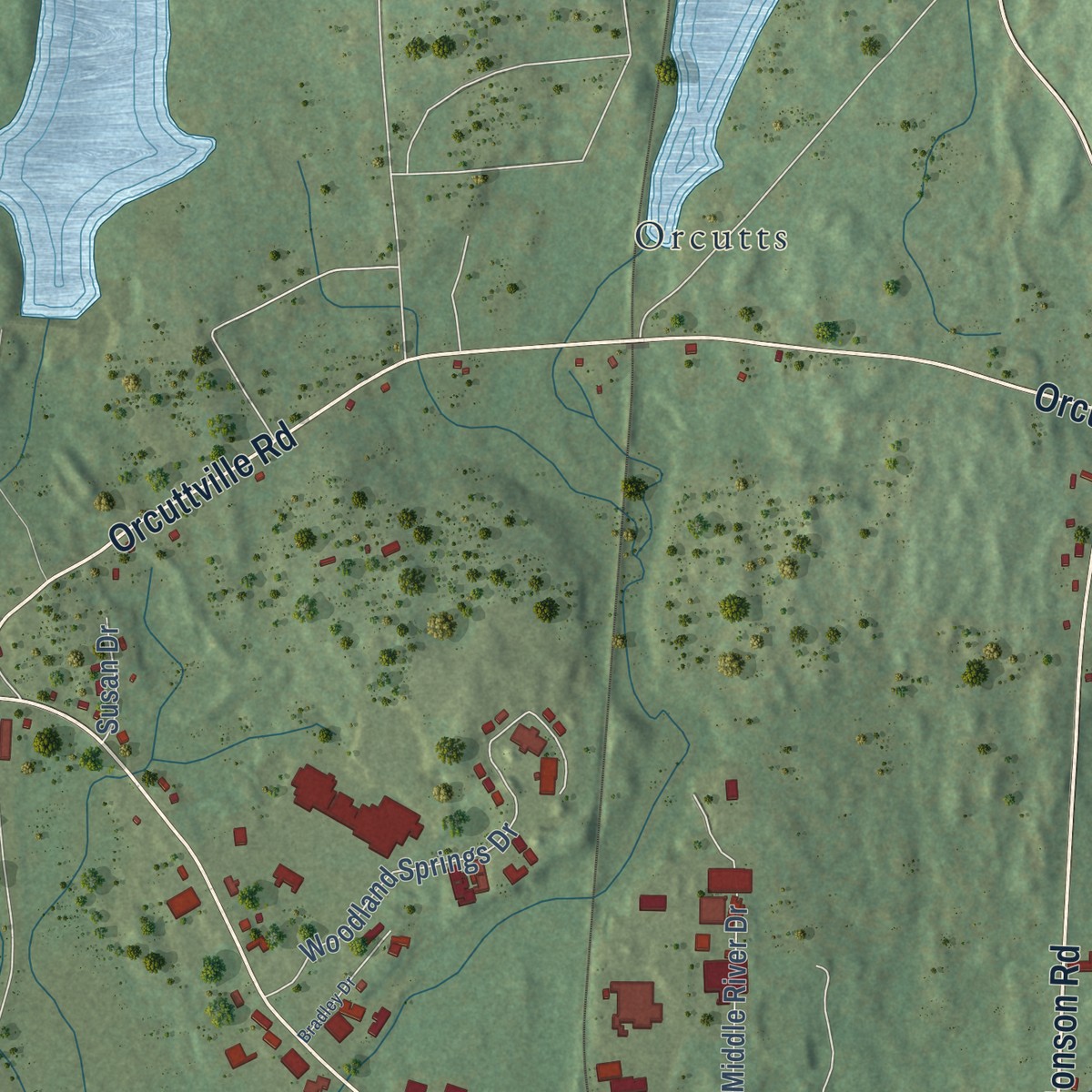 Second close-up of the map of Stafford Springs, Connecticut print showing more streets and buildings