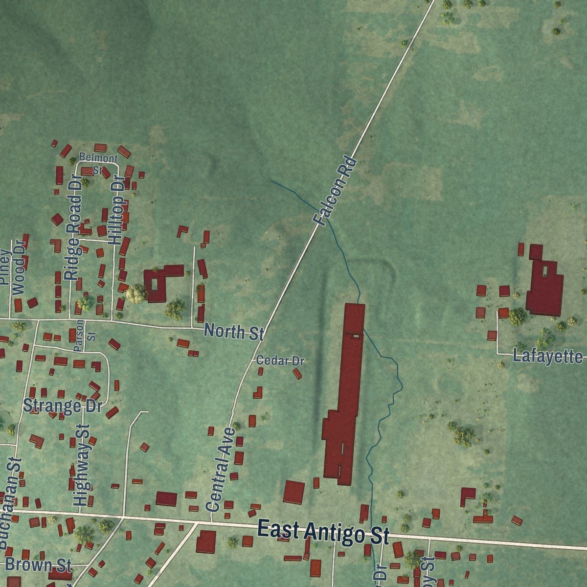 Second close-up of the map of Stamps, Arkansas print showing more streets and buildings