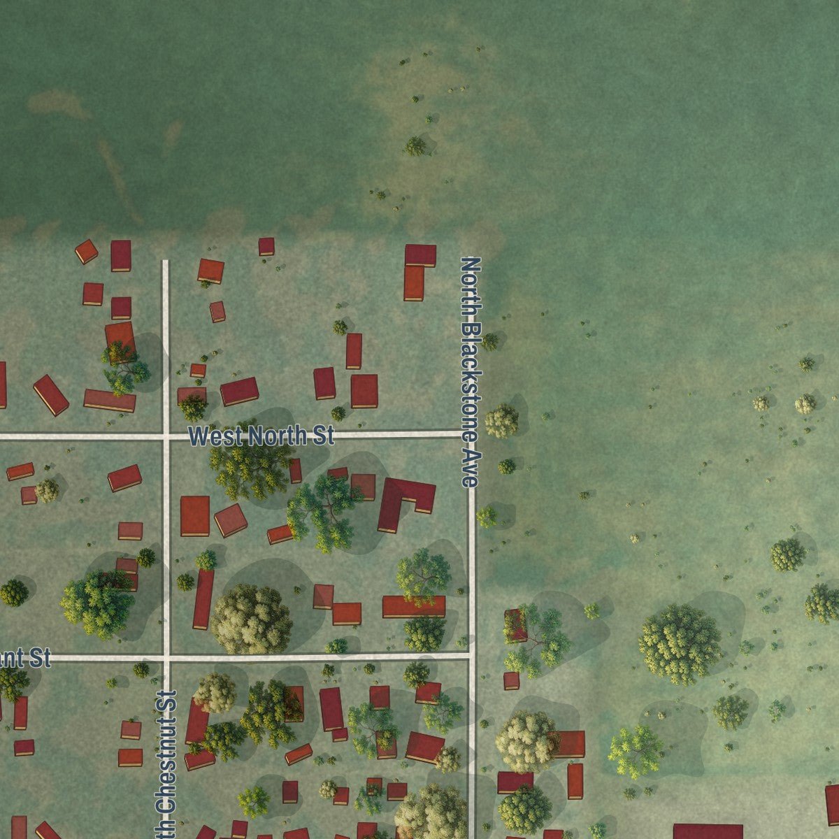 Second close-up of the map of Stanford, Illinois print showing more streets and buildings