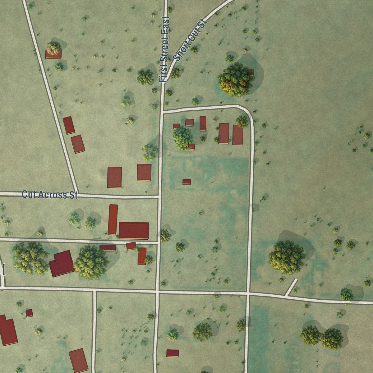 Second close-up of the map of Stanford, Montana print showing more streets and buildings