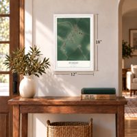Stanley, Kentucky map, 12 x 18 inch print in a white frame in an entryway