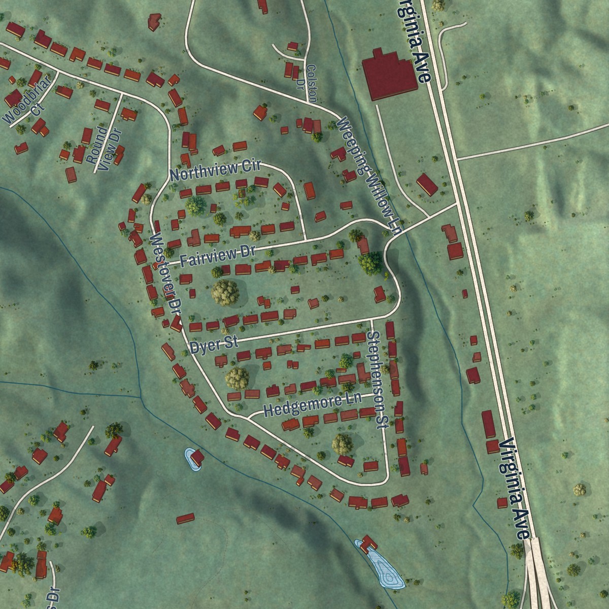 Second close-up of the map of Stanleytown, Virginia print showing more streets and buildings