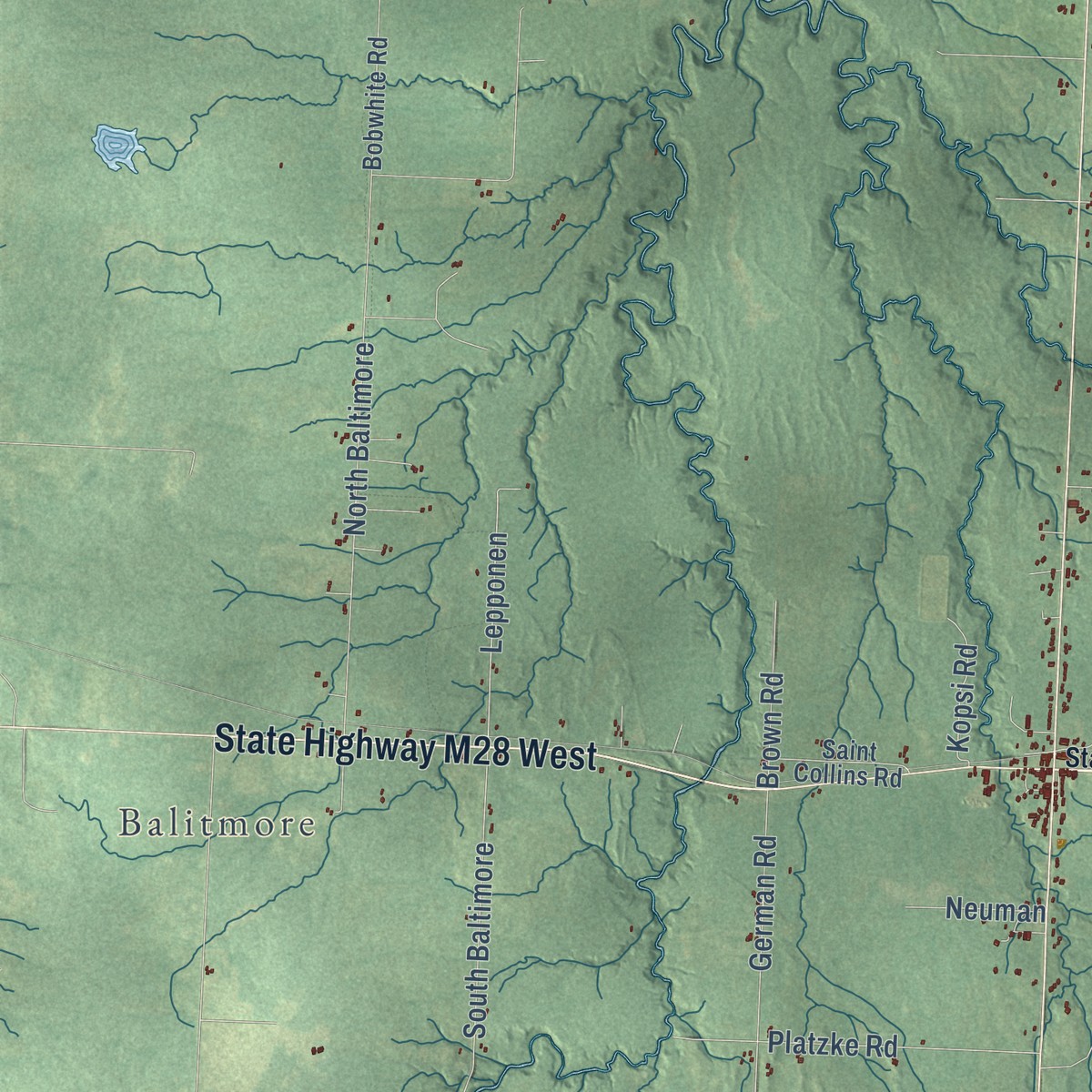 Second close-up of the map of Stannard, Michigan print showing more streets and buildings