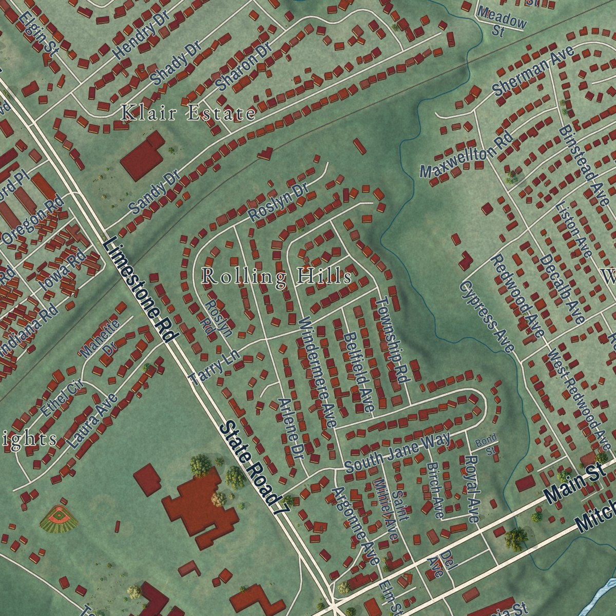 Second close-up of the map of Stanton, Delaware print showing more streets and buildings