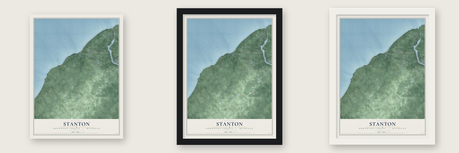 Stanton, Houghton County, Michigan map unframed, in a black wood frame and in a white wood frame
