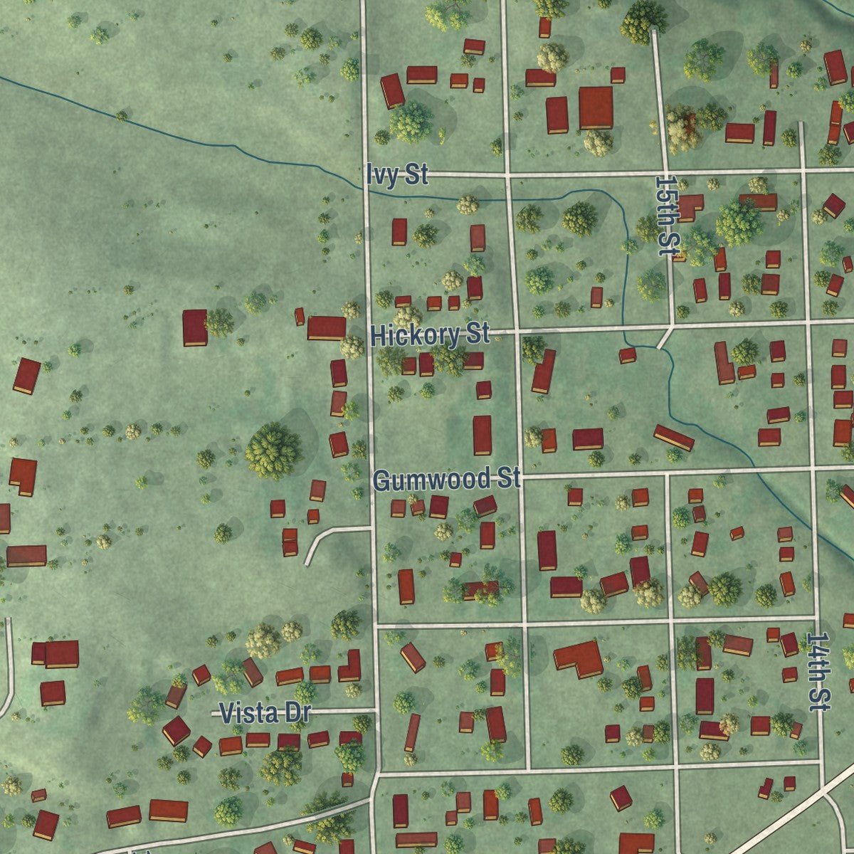 Second close-up of the map of Stanton, Nebraska print showing more streets and buildings
