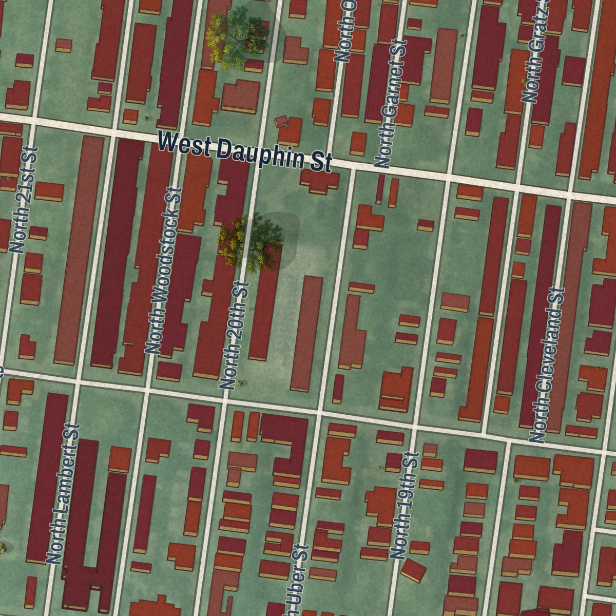 Second close-up of the map of Stanton, Pennsylvania print showing more streets and buildings