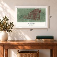 Stanton, Pennsylvania map, 12 x 18 inch print in a white frame in an entryway