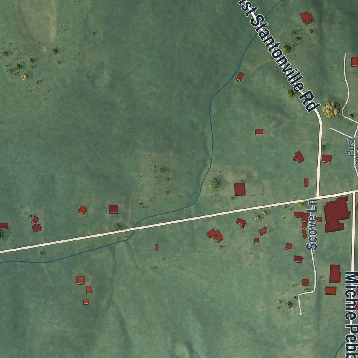 Second close-up of the map of Stantonville, Tennessee print showing more streets and buildings