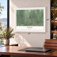 Staples, Connecticut map, 18 x 24 inch print in a white frame in a home office