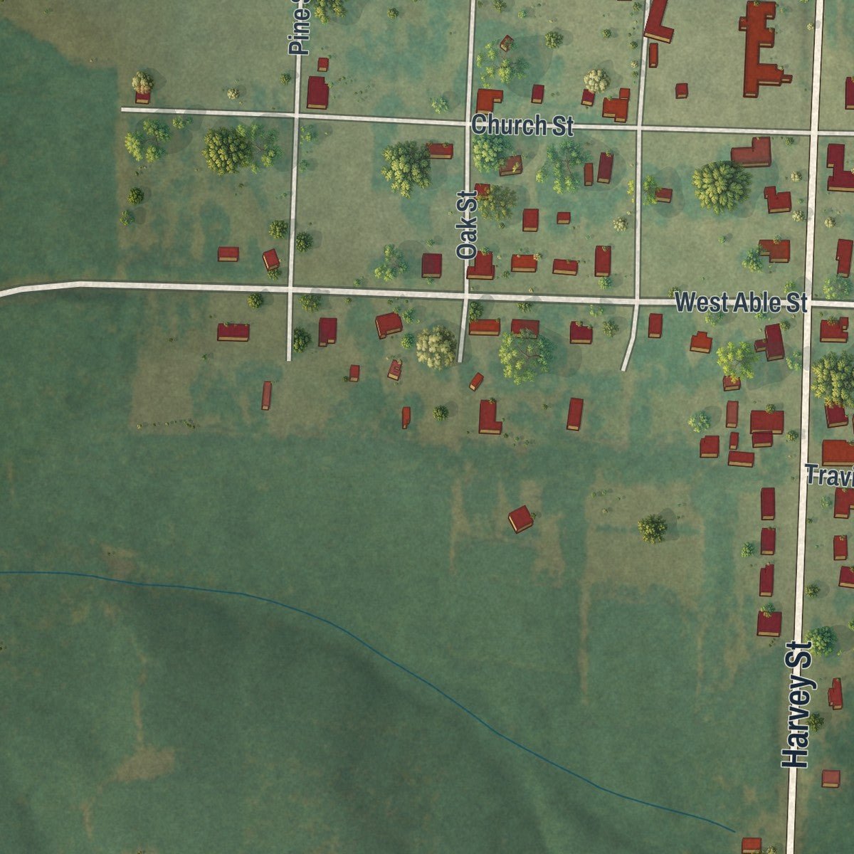 Second close-up of the map of Stapleton, Georgia print showing more streets and buildings