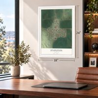 Stapleton, Nebraska map, 18 x 24 inch print in a white frame in a home office